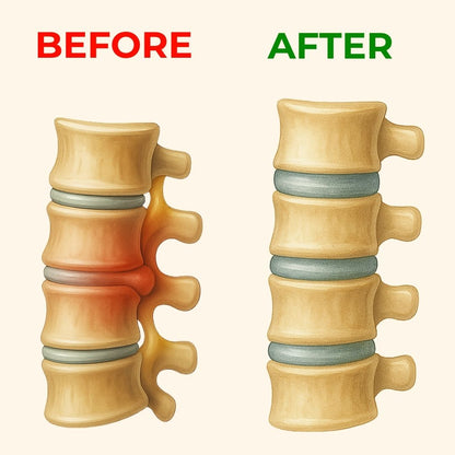 Triple Fusion Back Massager before and after spine illustration